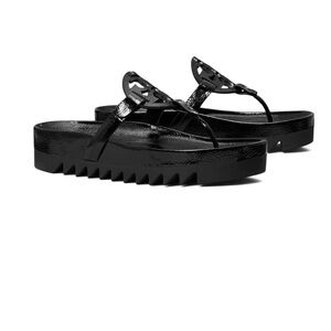 NEW Tory Burch Miller Cloud Lug Soft Patent Leather Sandal - Black Sz 8